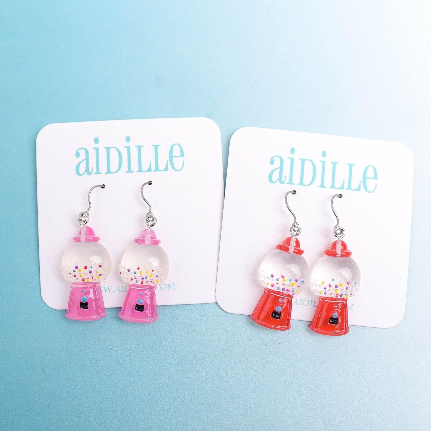 Gumball Machine Earrings with Titanium Ear Wires- Choose Red or Pink