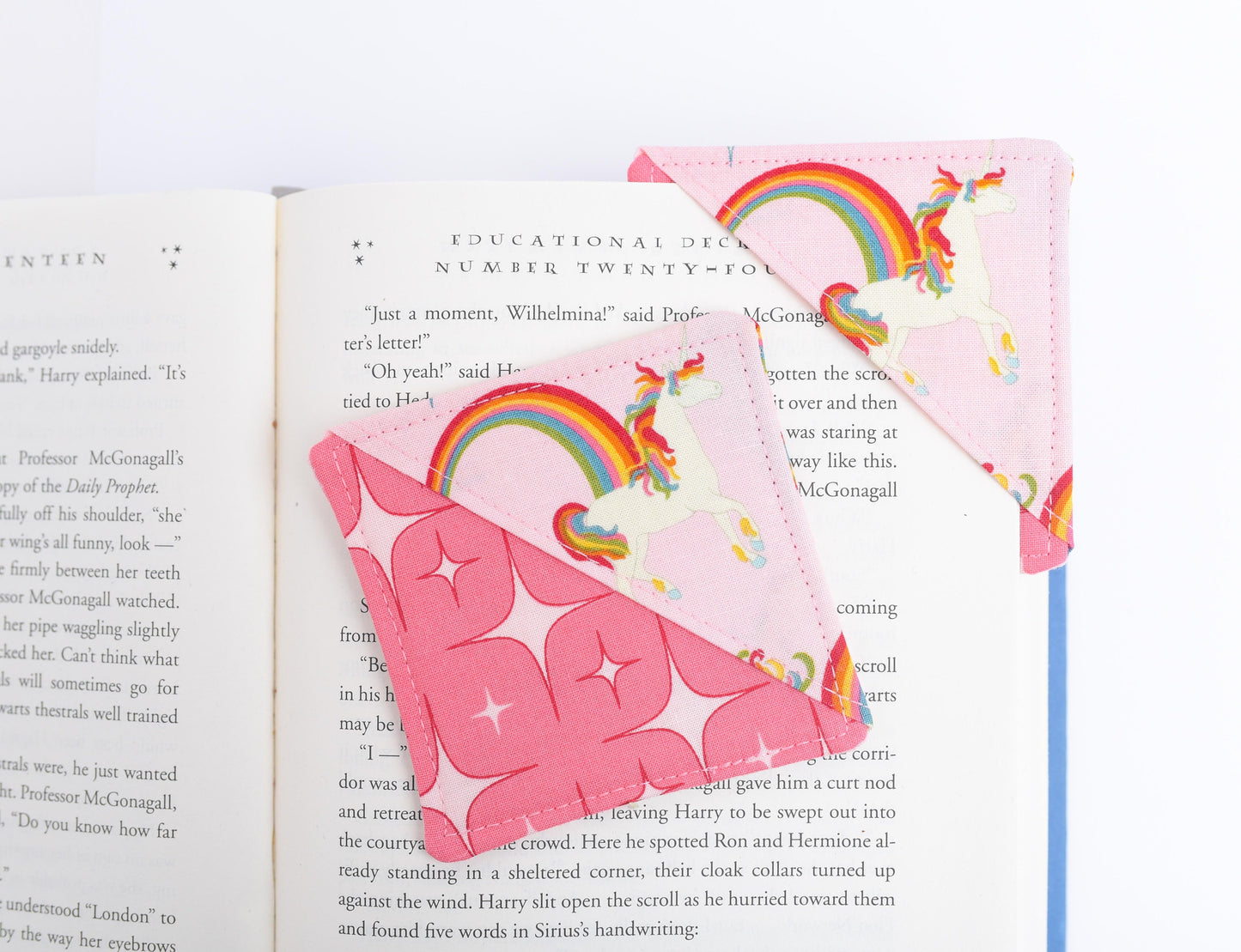 Rainbow Unicorn and Starburst Fabric Corner Bookmark