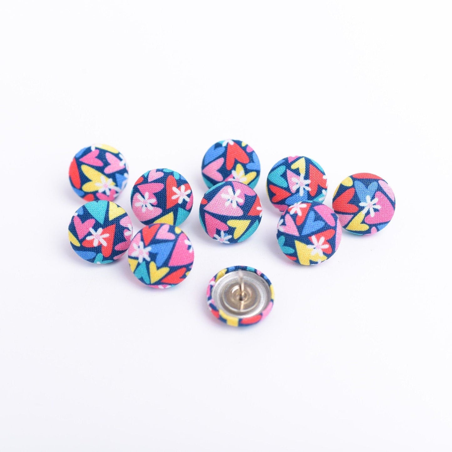 Heart Fabric Button Push Pins, Set of 10