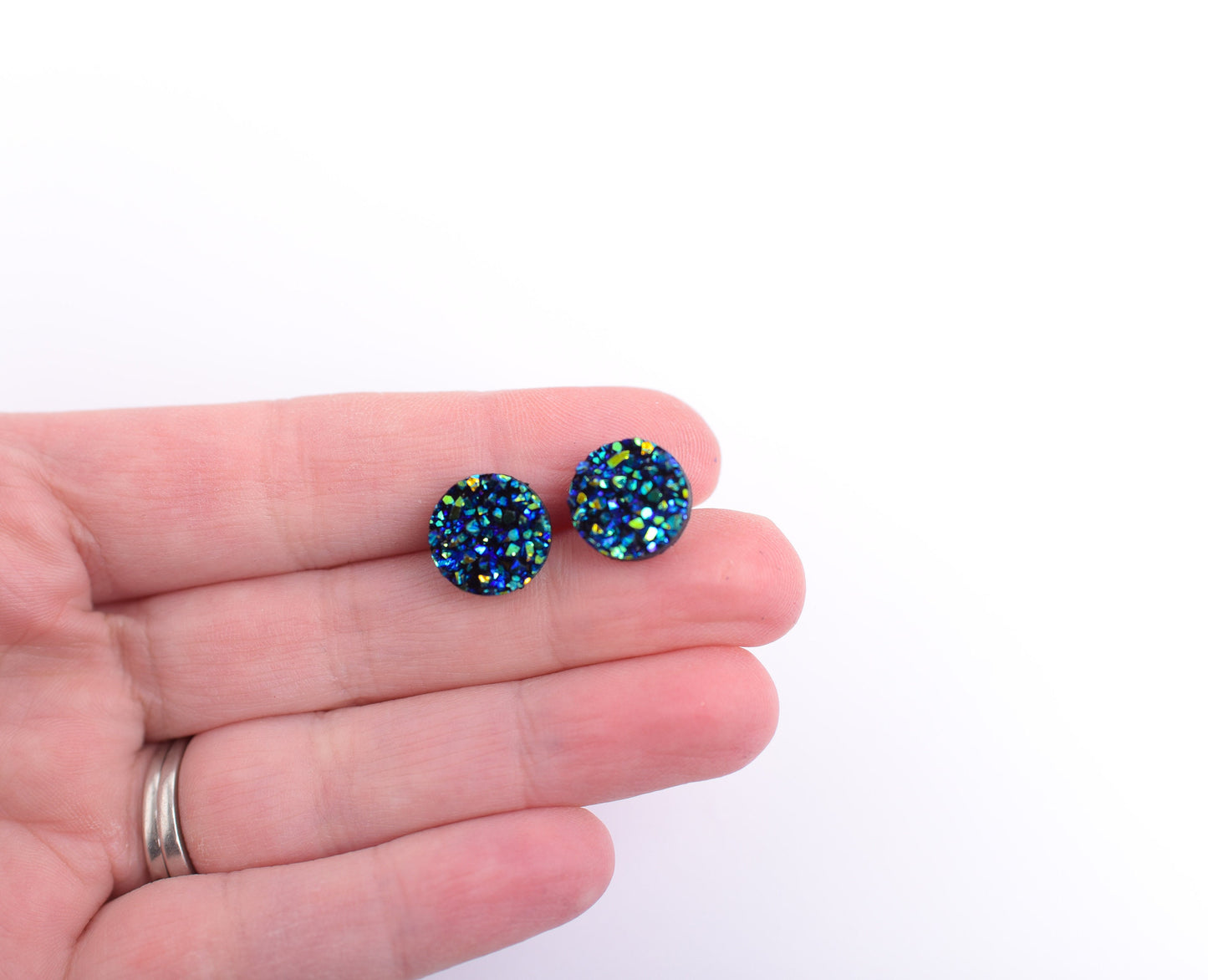 Faux Druzy 12mm Peacock Earrings with Titanium Posts