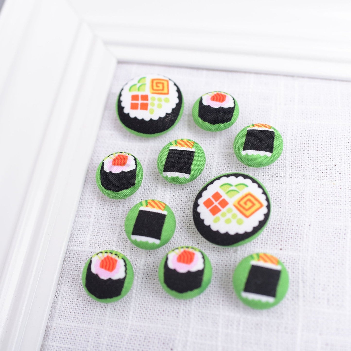 Sushi Fabric Button Push Pins- Set of 10