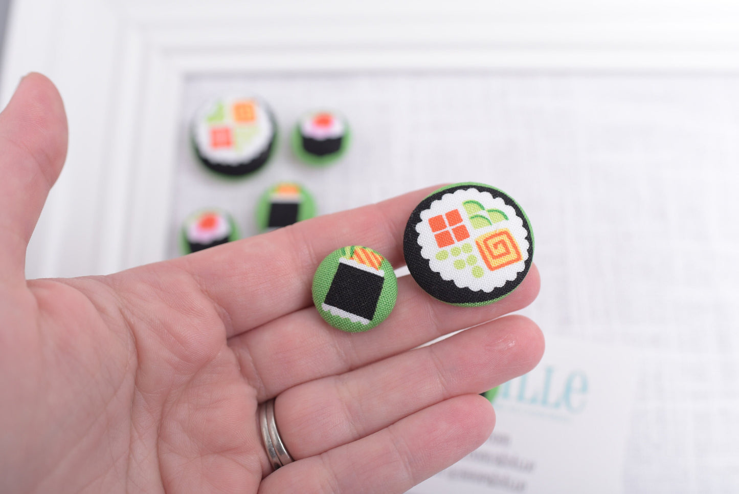 Sushi Fabric Button Push Pins- Set of 10