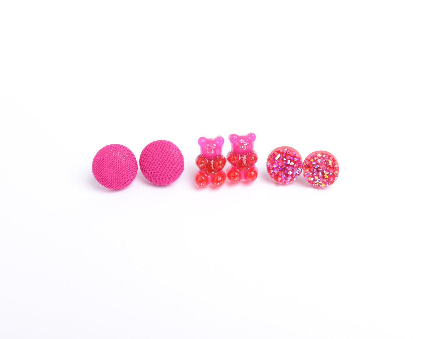 Hot Pink Gummy Bear Earring Trio with Titanium Posts