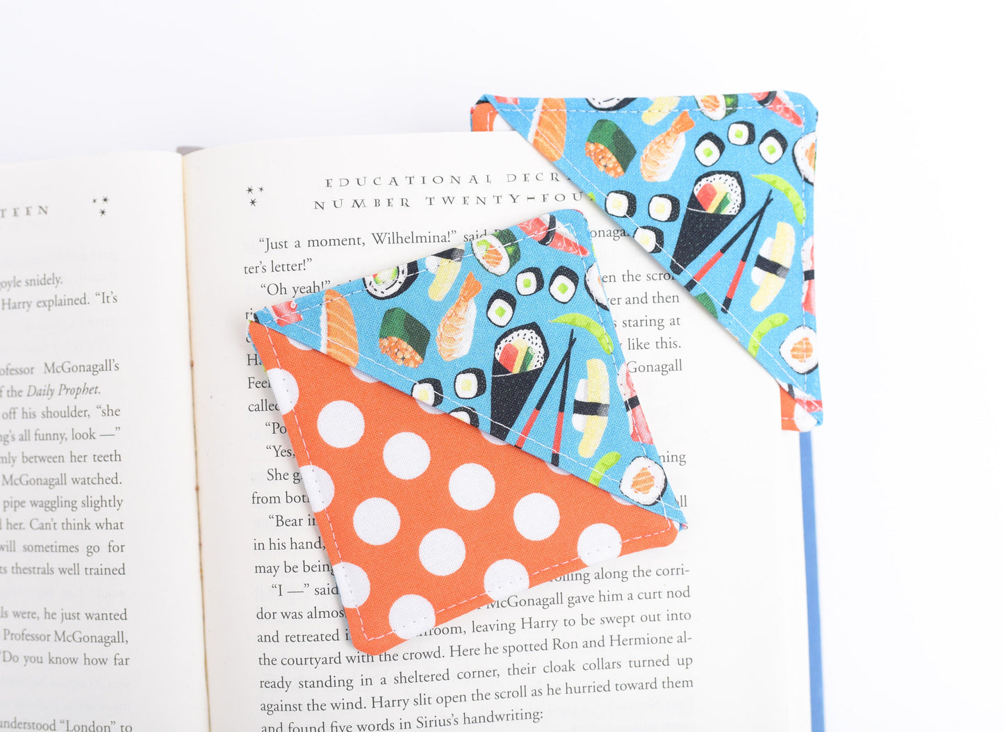 Sushi & Orange Polka Dot Fabric Corner Bookmark