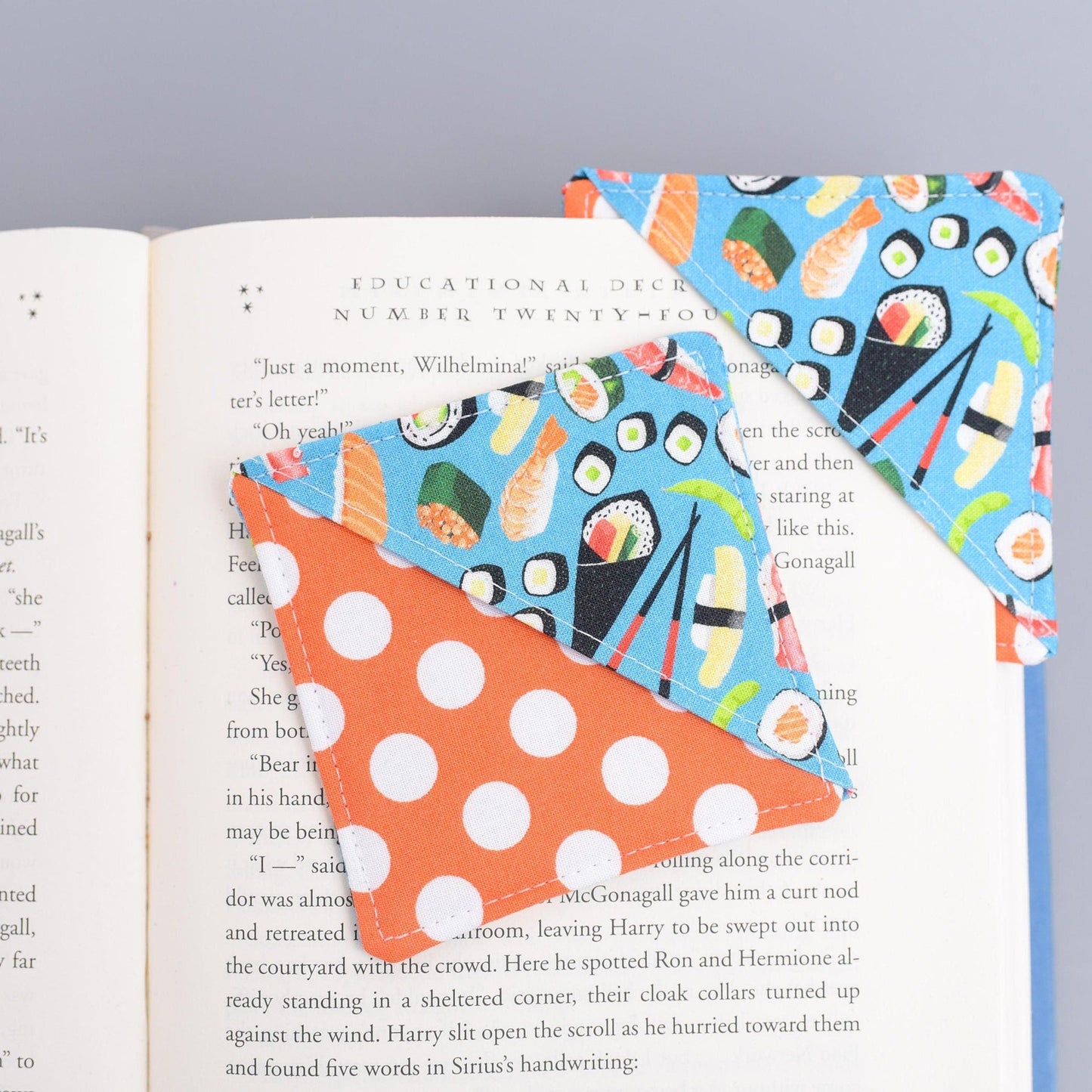 Sushi & Orange Polka Dot Fabric Corner Bookmark