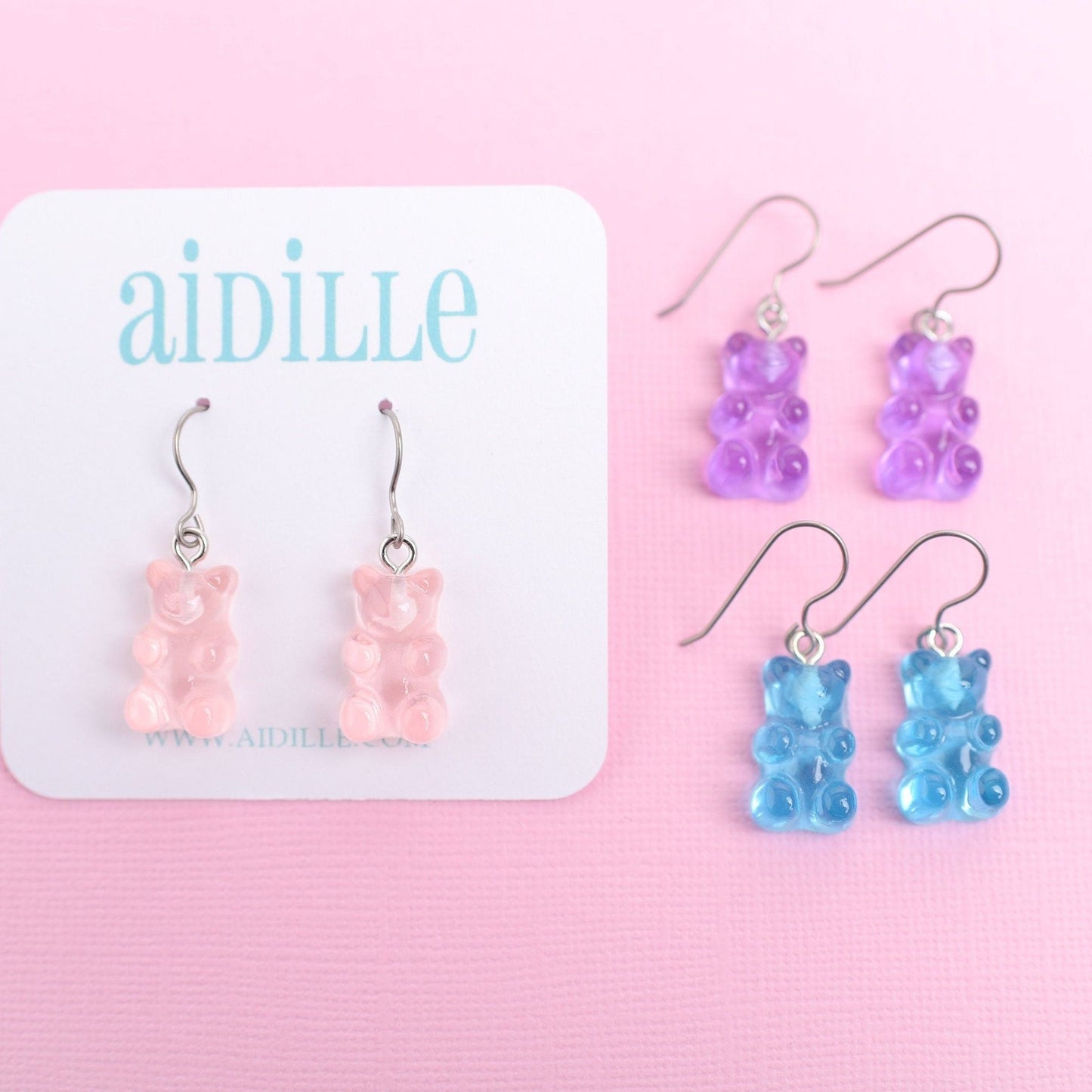 Gummy Bear Dangle Earrings with Titanium Ear Wires- Choose Pink, Purple, or Blue