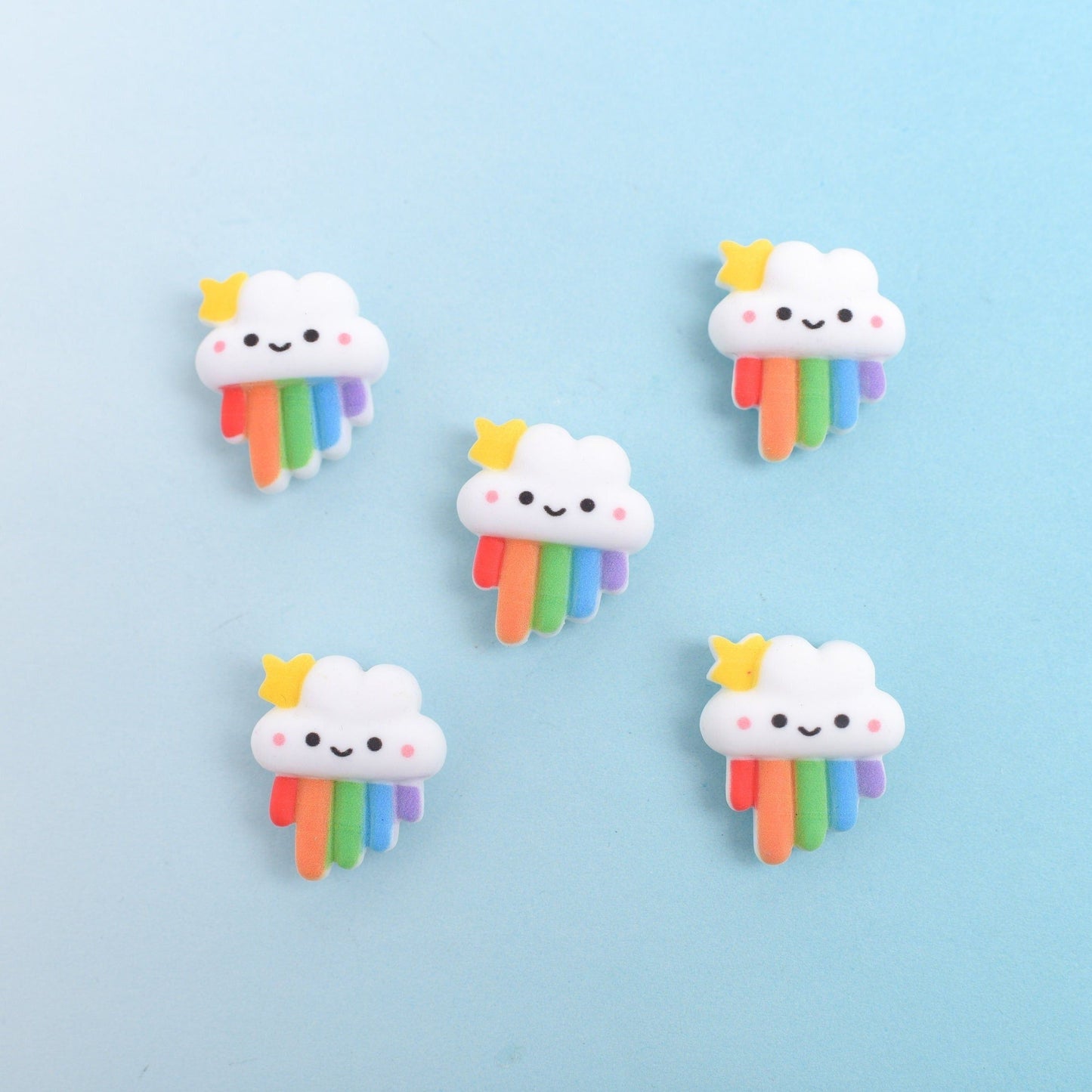 Kawaii Rainbow Cloud Magnets or Push Pins- Set of 5