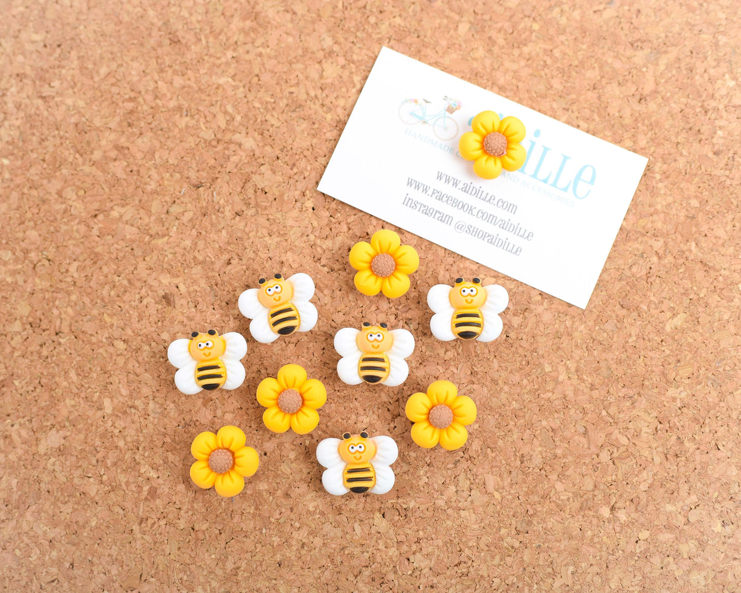 Flower and Bee Magnets OR Push Pins- Set of 10