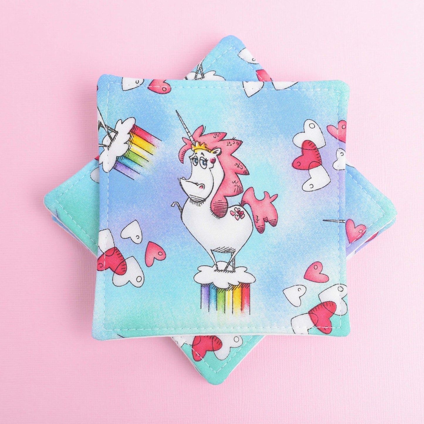 Rainbow Unicorn Fabric Coasters- Set of 4