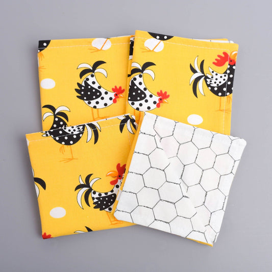 Chicken 9" Cocktail Napkins with a Reversible Chicken Wire Print- Set of 4