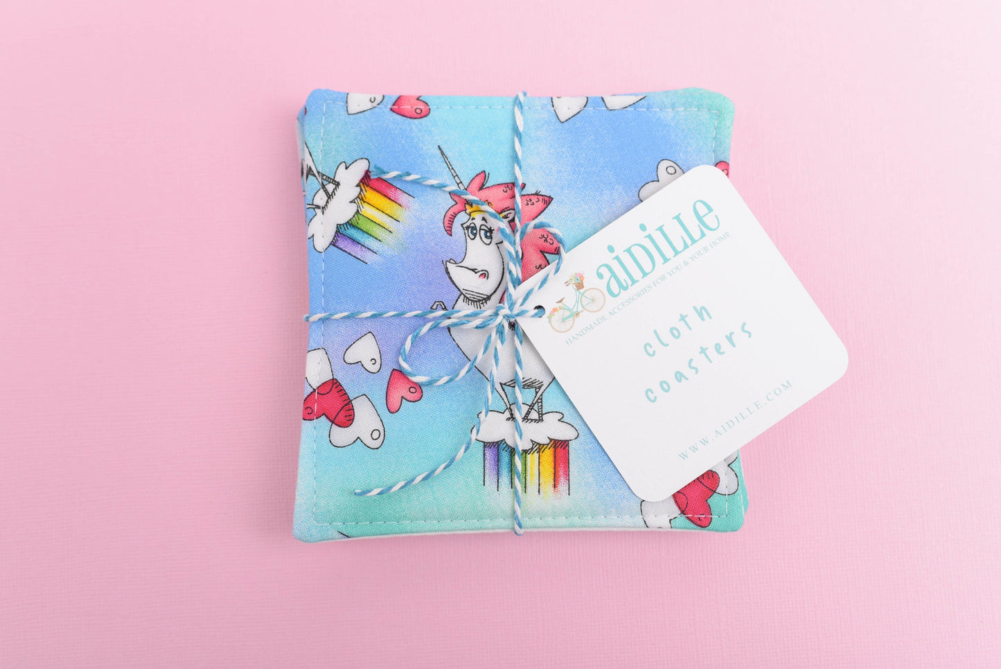 Rainbow Unicorn Fabric Coasters- Set of 4