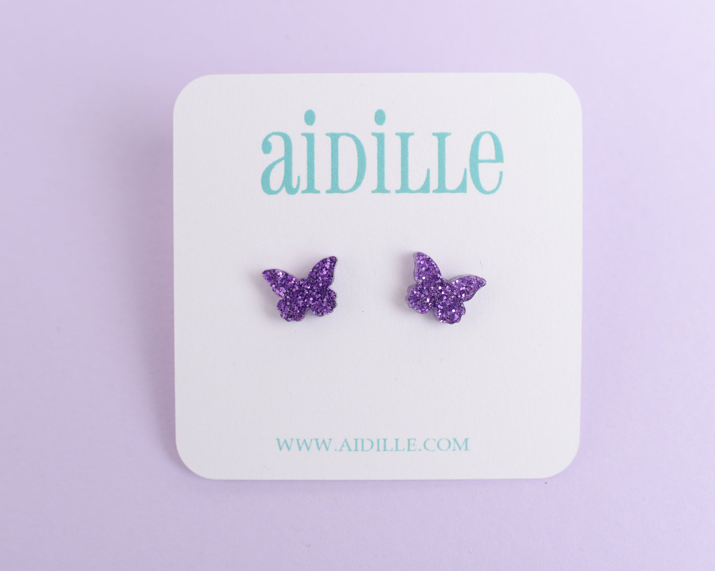 Glitter Butterfly Earrings with Titanium Posts- Silver, Purple, Pink, or Blue