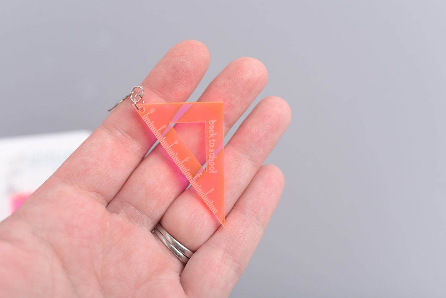 Geometry Ruler Earrings with Titanium Ear Wires- Neon Pink or Yellow