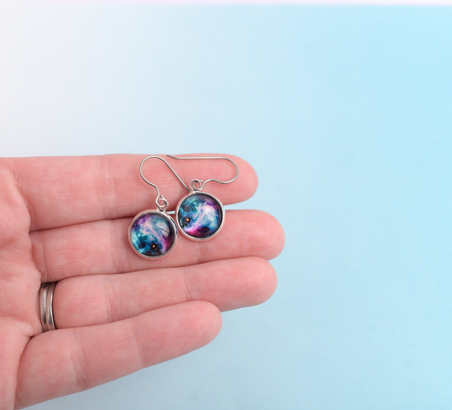 Galaxy Space Dangle Earrings with Titanium Ear Wires