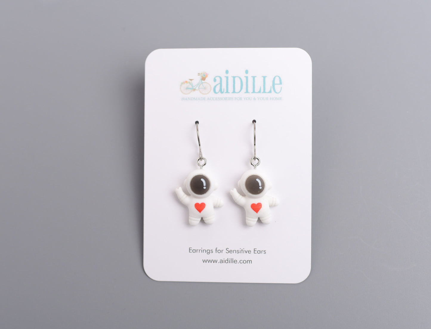 Cute Astronaut Love Dangle Earrings with Titanium Ear Wires