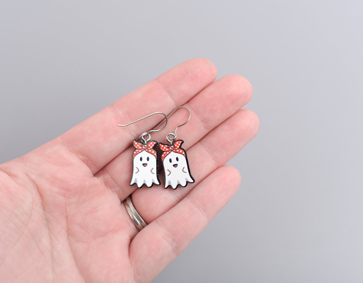 Retro Ghost Dangle Earrings with Titanium Ear Wires