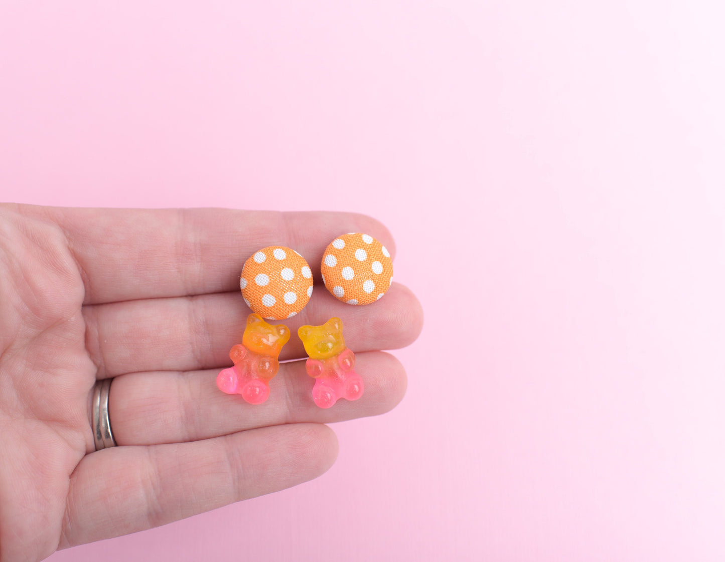Orange and Pink Gummy Bear Earring Trio with Titanium Posts