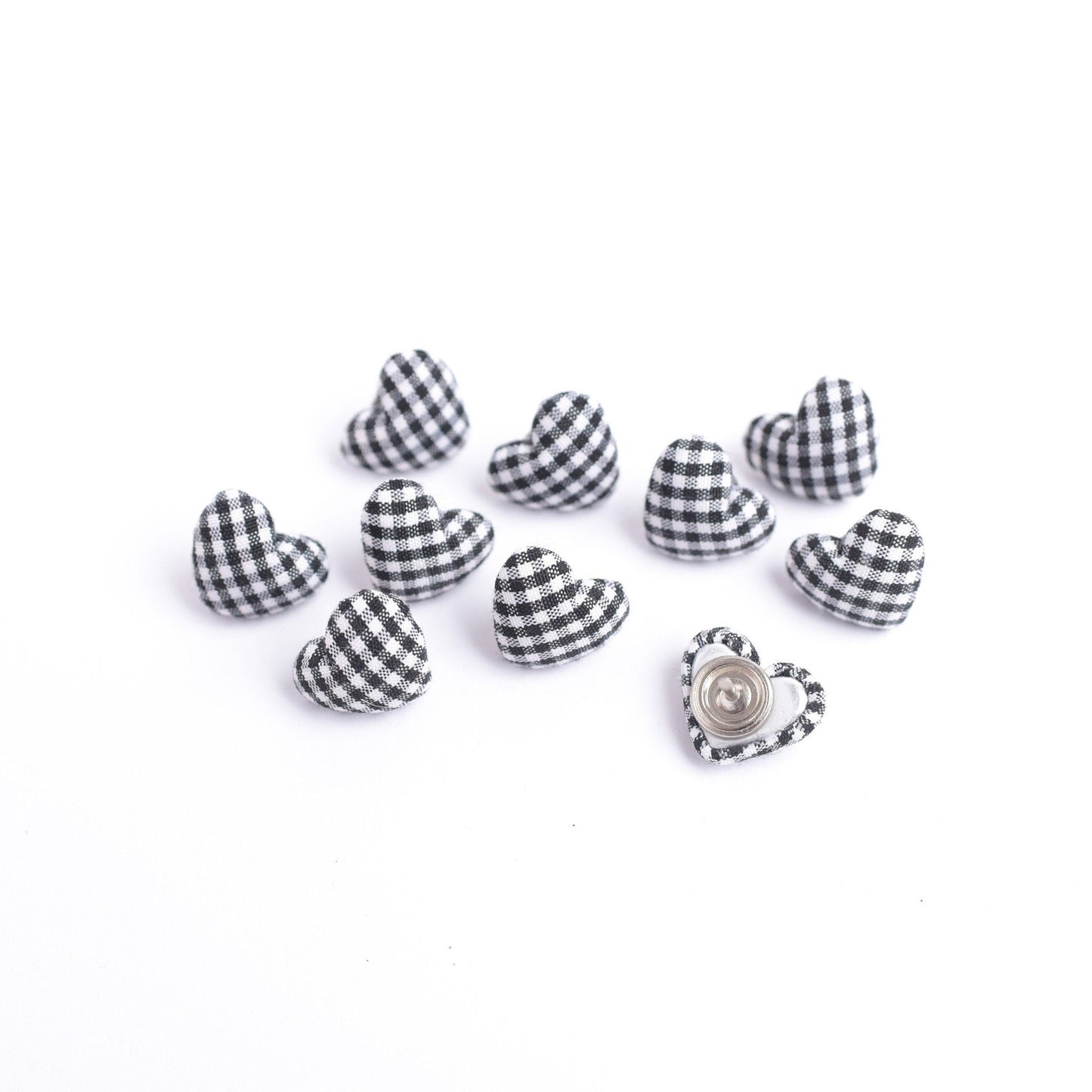 Black and White Gingham Heart Farmhouse Push Pins- Set of 10