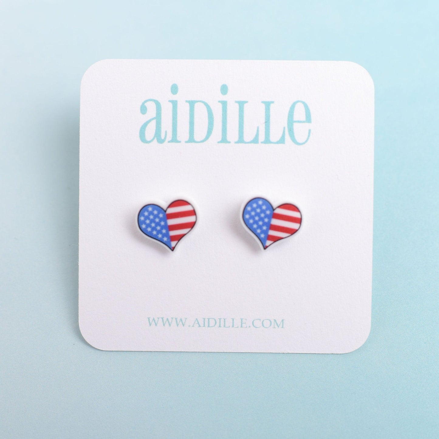 Patriotic Heart Earrings with Titanium Posts