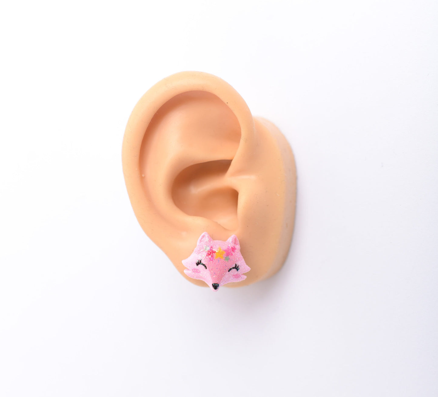 Large Pink Fox Earrings with Titanium Posts