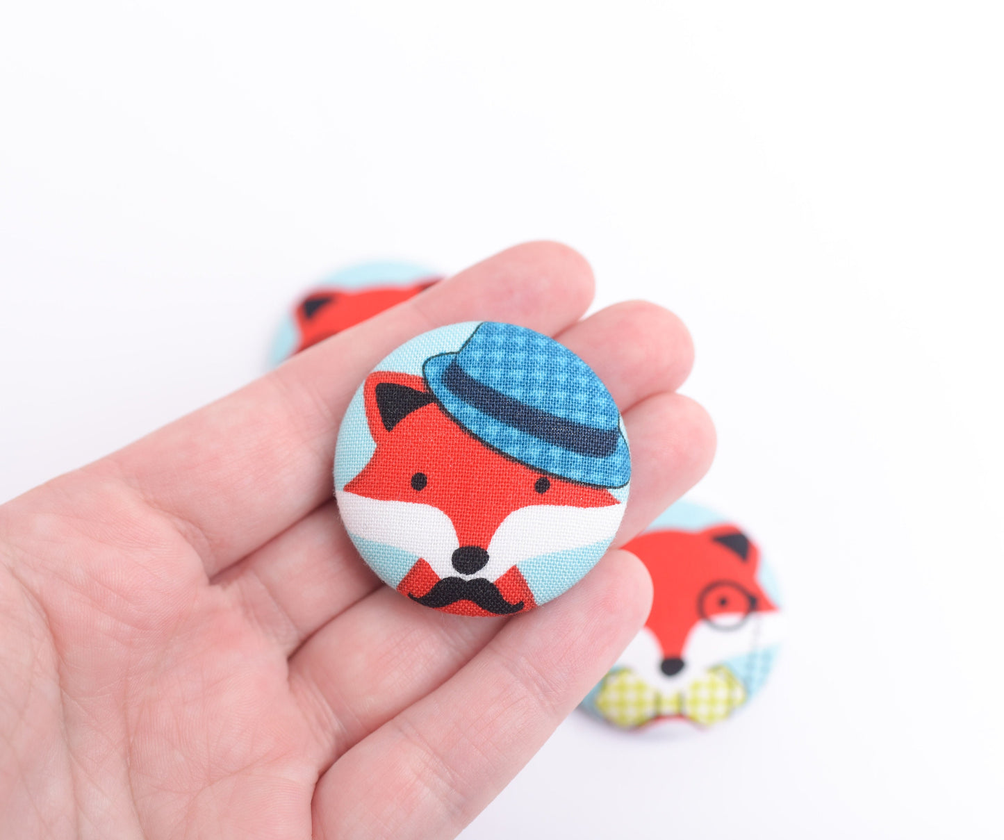 Dapper Fox Fabric Button Magnets- Set of 4