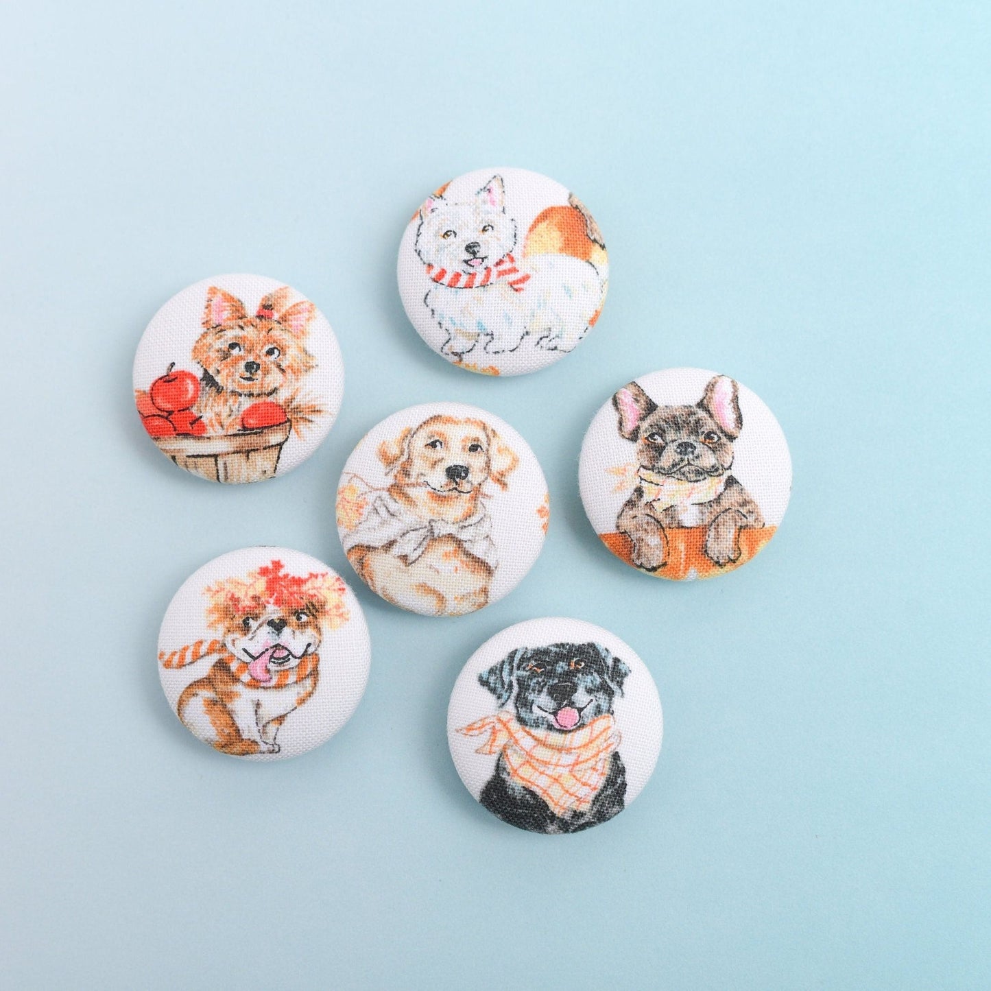 Fall Fabric Button Dog Magnets- Set of 6