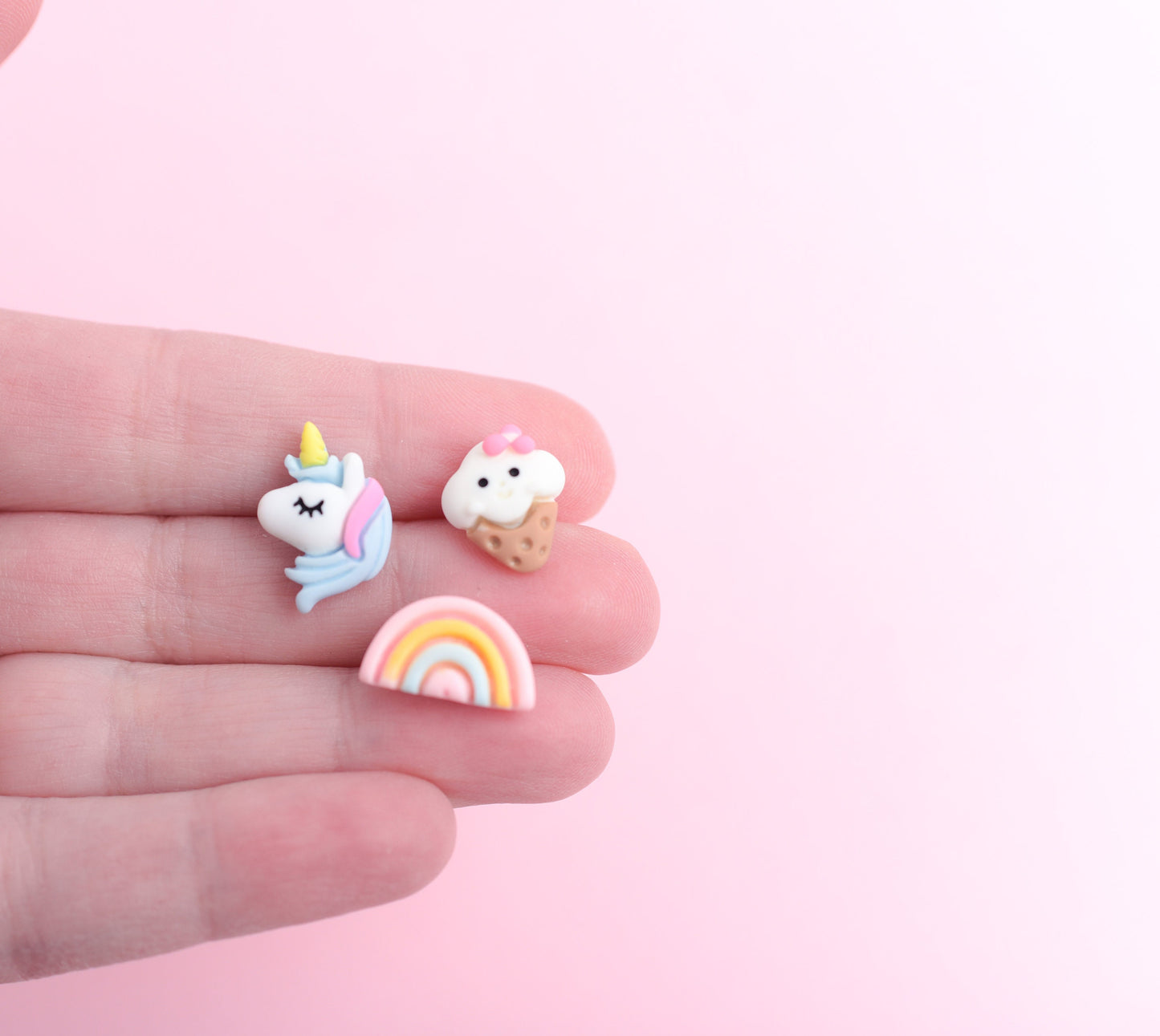 Girly Unicorn, Rainbow, and Ice Cream Cone Earring Trio with Titanium Posts