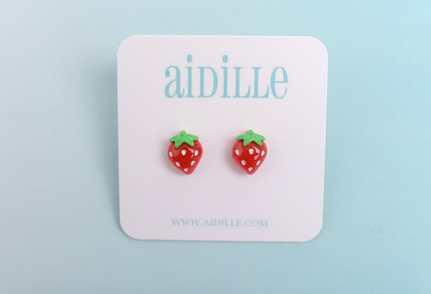 Shiny Red Strawberry Earrings with Titanium Posts