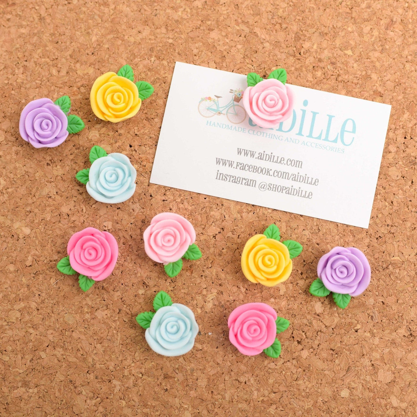 Pretty Rose Magnets or Push Pins in Assorted Pastel Colors