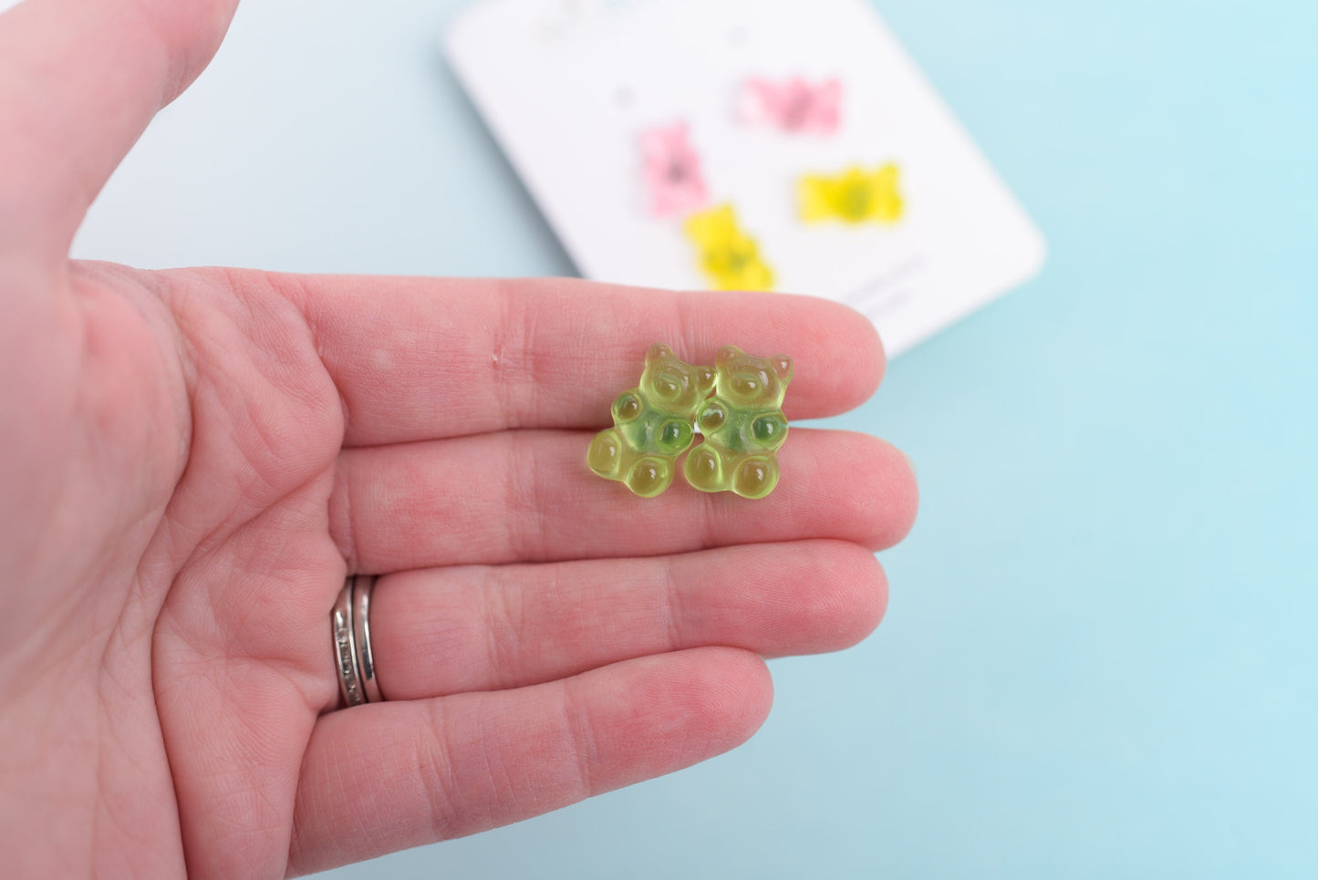 Pink, Green, & Lime Gummy Bear (Medium Size) Earring Trio with Titanium Posts