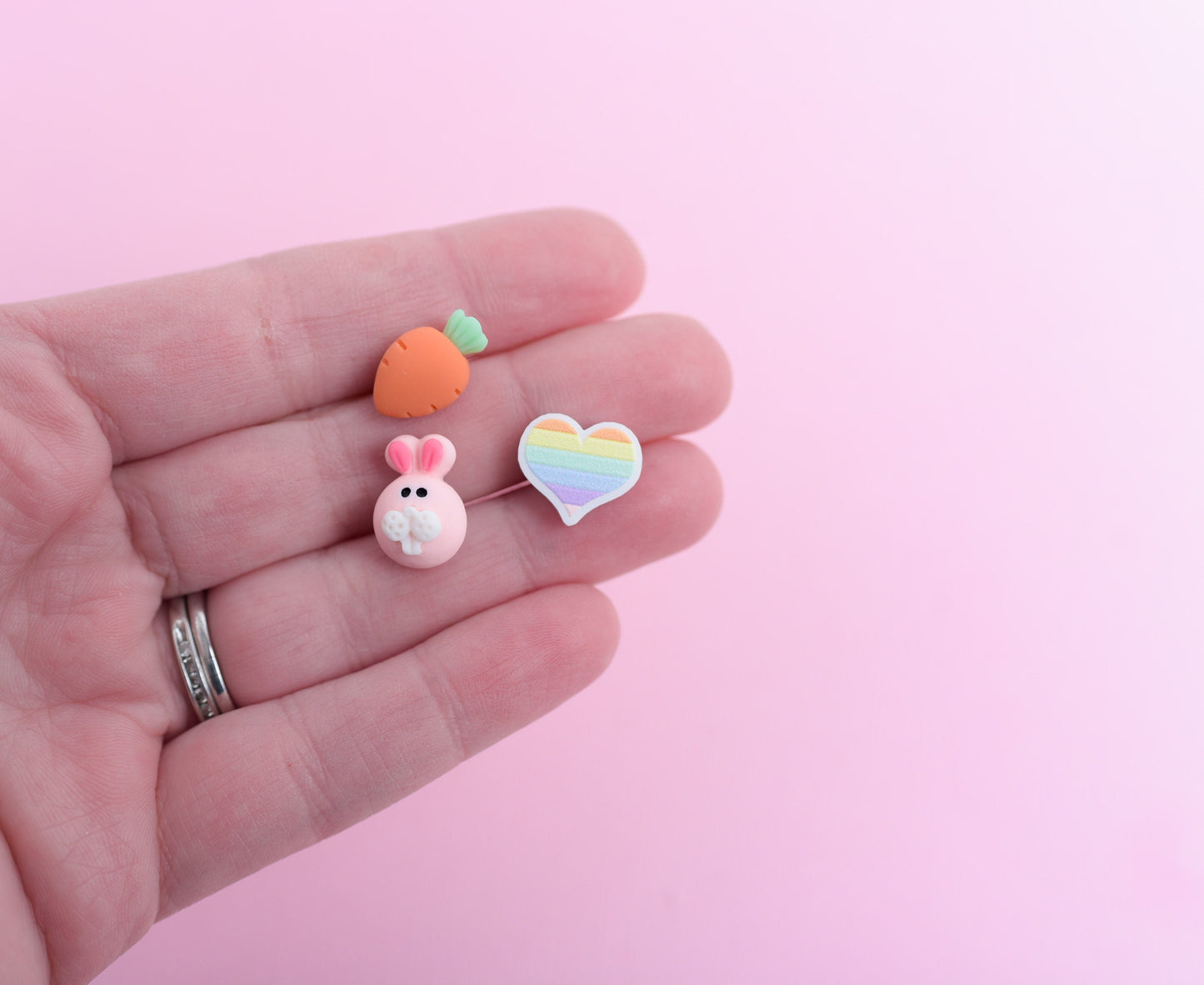 Bunny, Heart, and Carrot Earring Trio with Titanium Posts