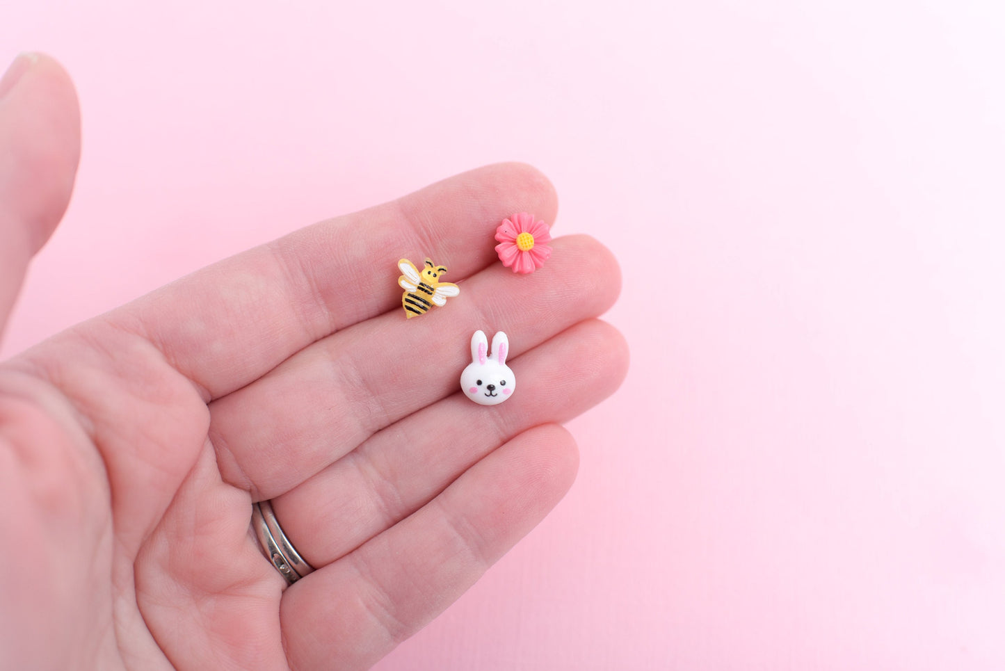 Girls Spring Earring Trio with Titanium Posts: Bunny, Daisy, & Bee