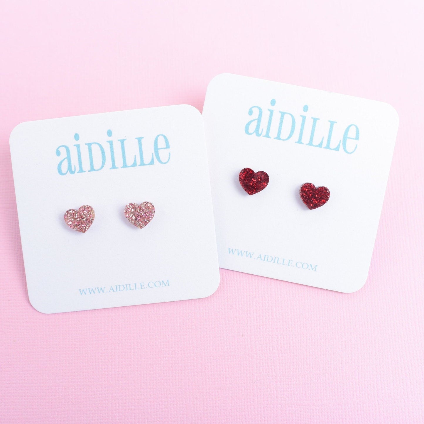 Glitter Acrylic Heart Earrings- Pink or Red