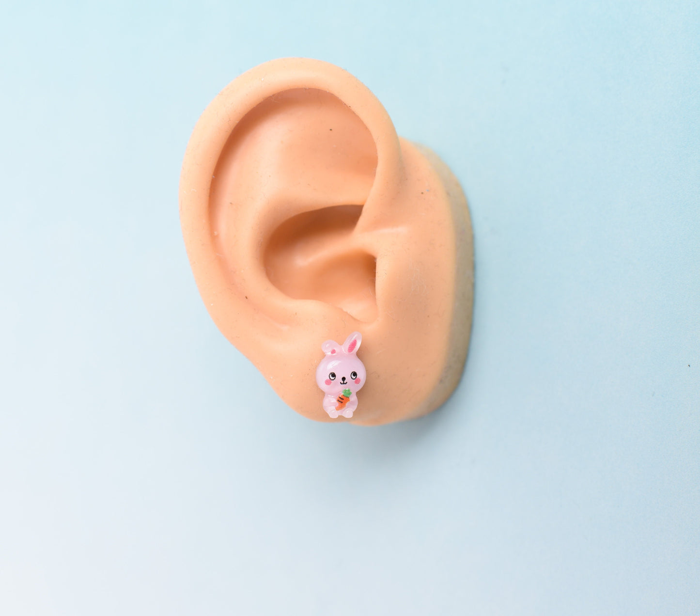Little Pink Bunny with Carrot Earrings with Titanium Posts