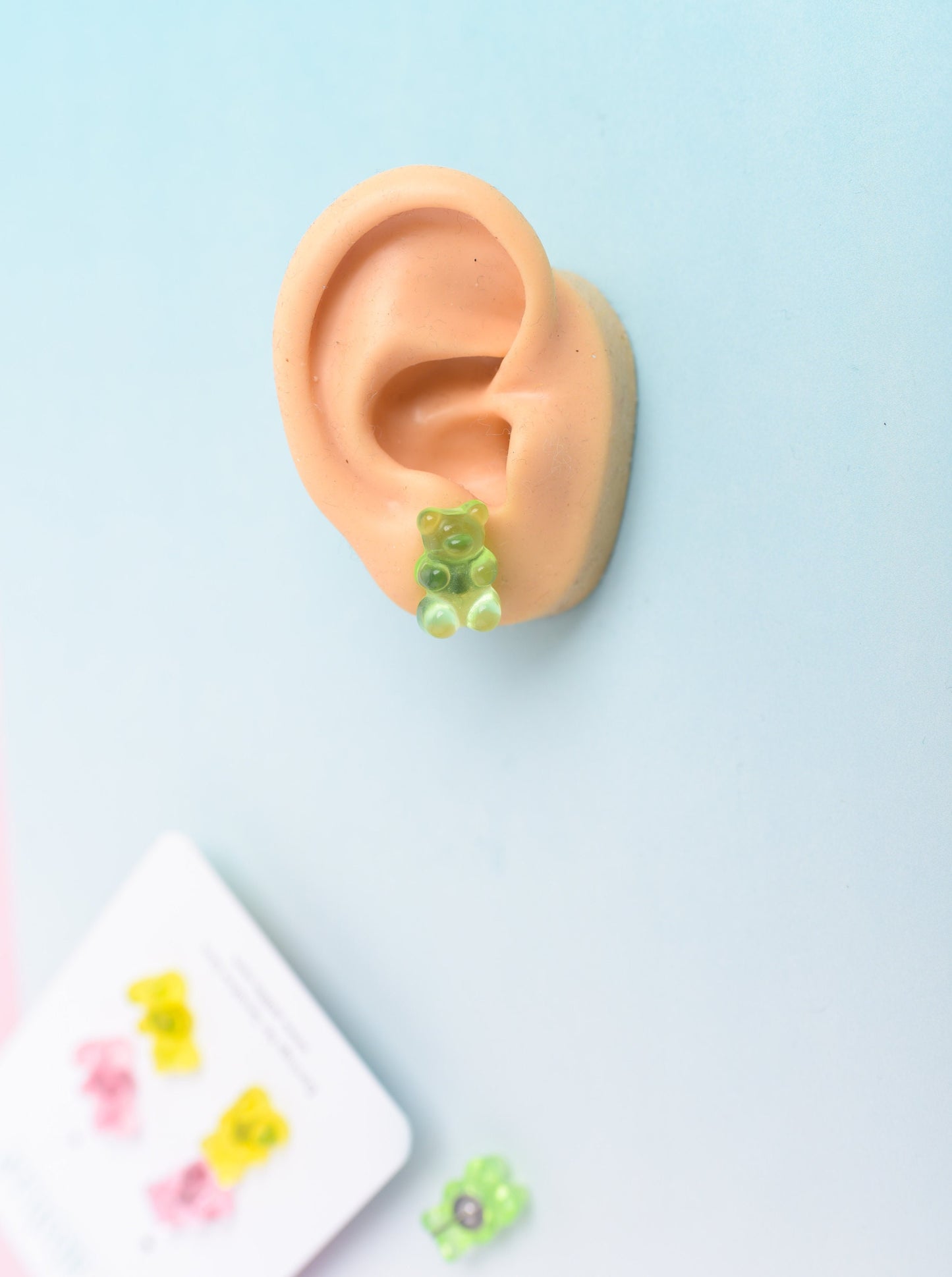 Pink, Green, & Lime Gummy Bear (Medium Size) Earring Trio with Titanium Posts
