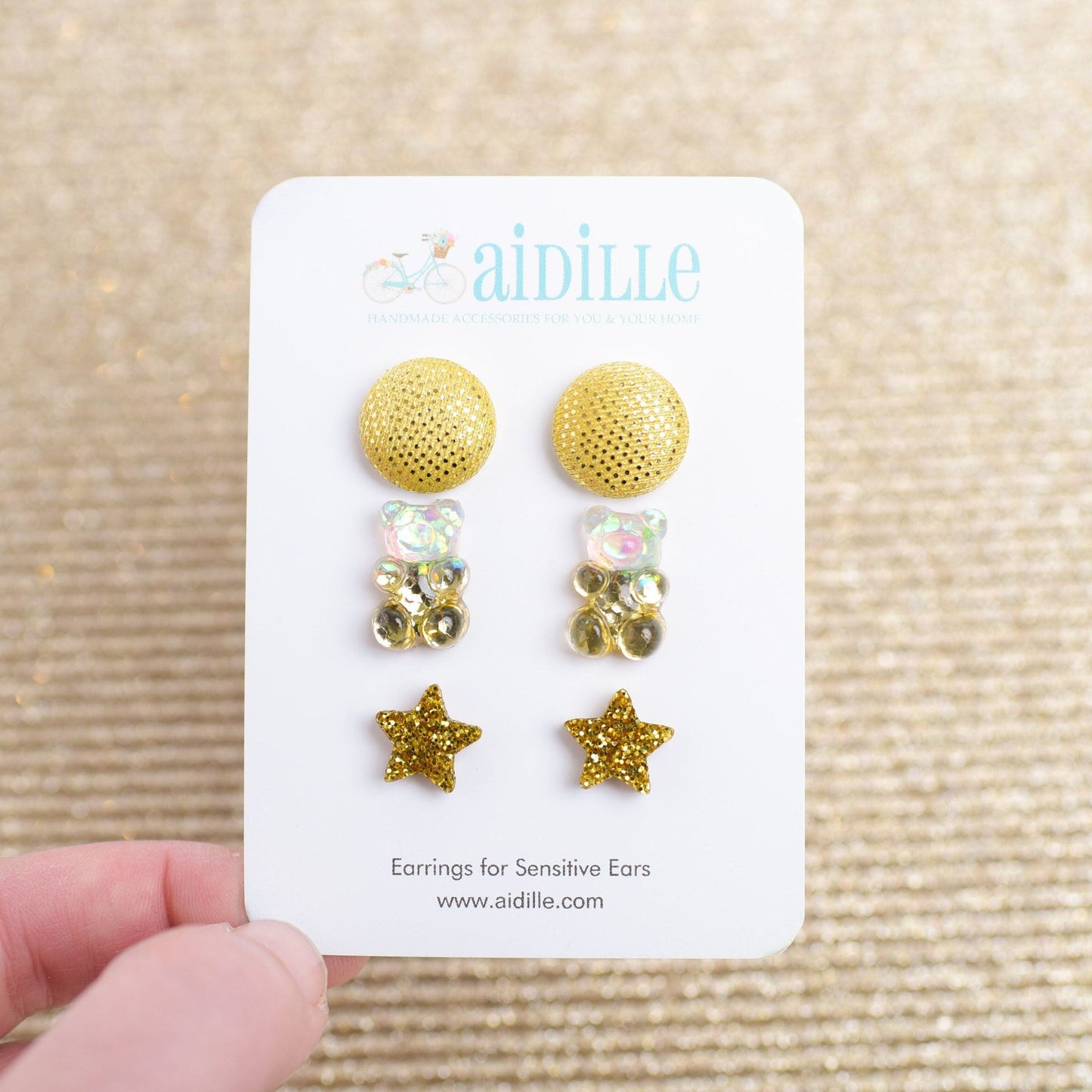 Gold Party Gummy Bear Earring Trio with Titanium Posts