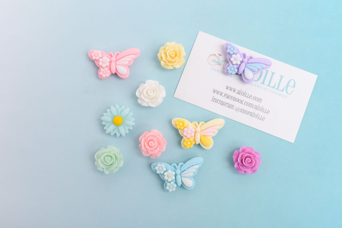Butterfly and Flower Magnet or Push Pin Set- Set of 10
