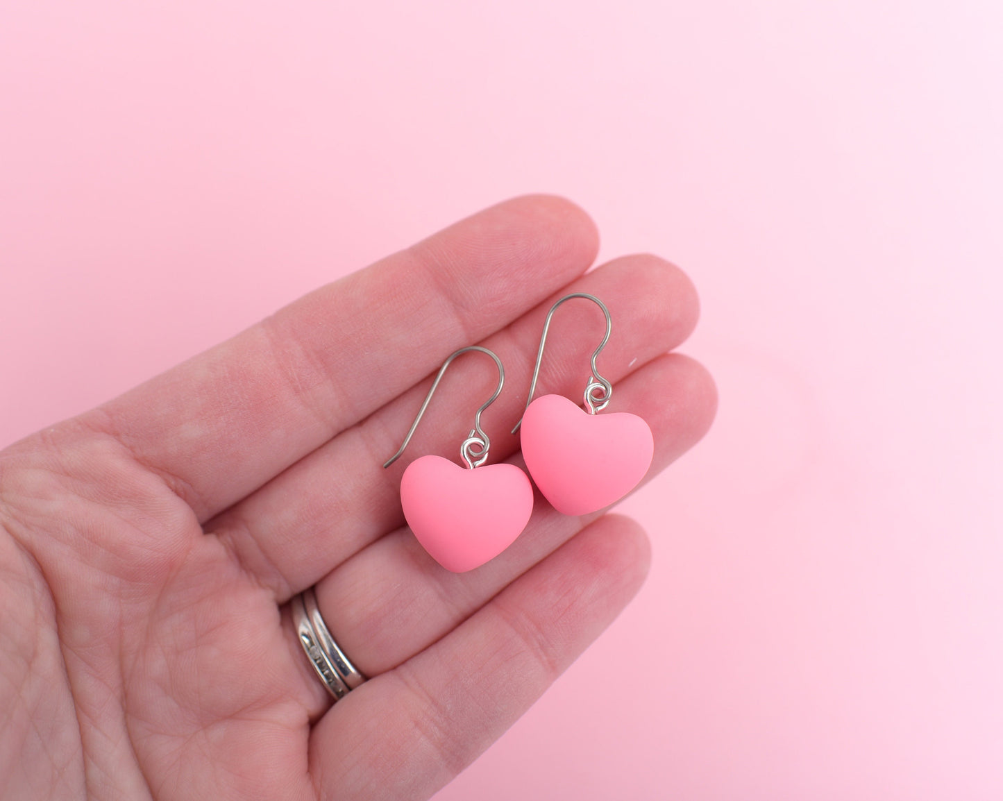 Pink Bubble Heart Earrings with Titanium Ear Wires