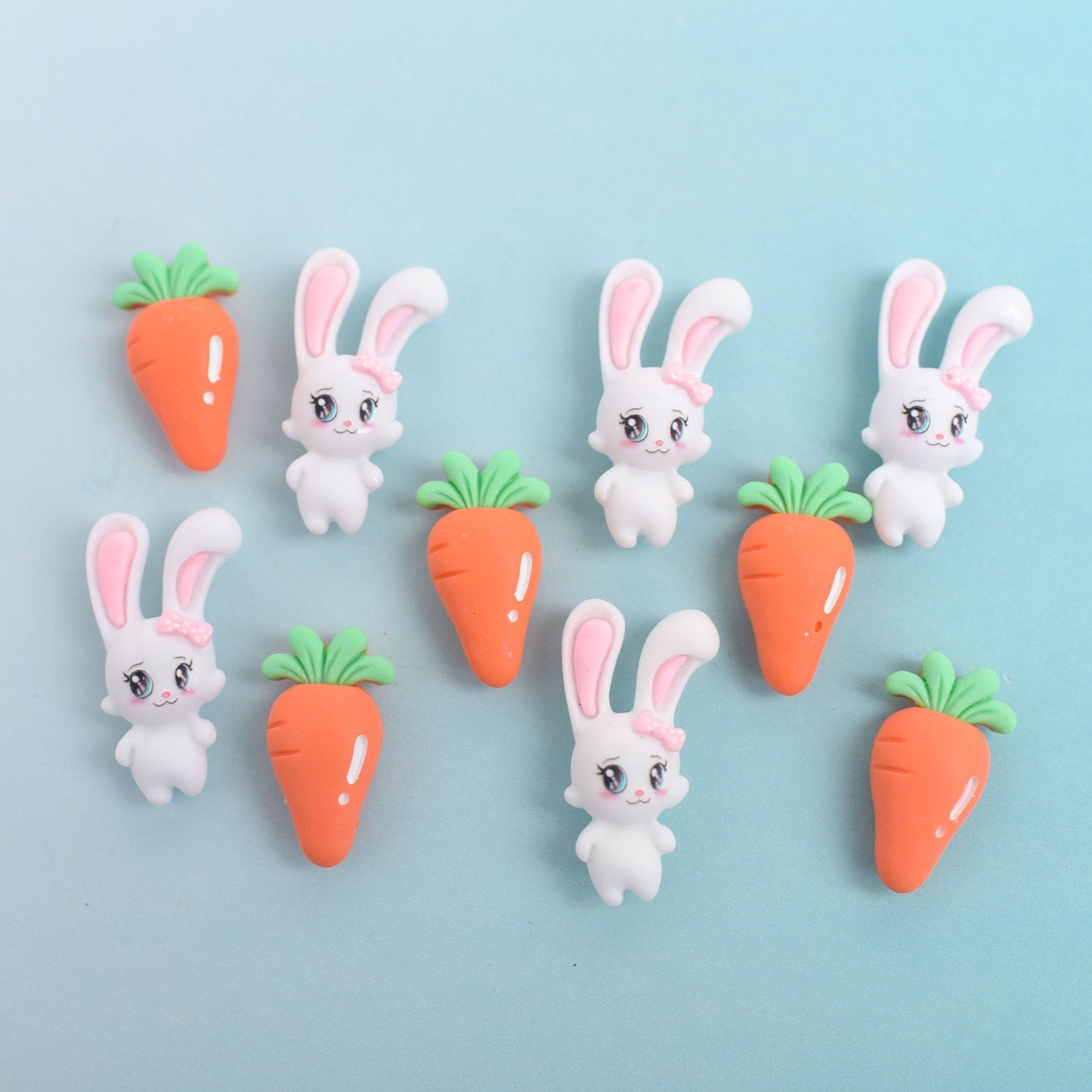 Cute Bunny Magnets with Option to add Resin Carrots- Set of 5 or 10