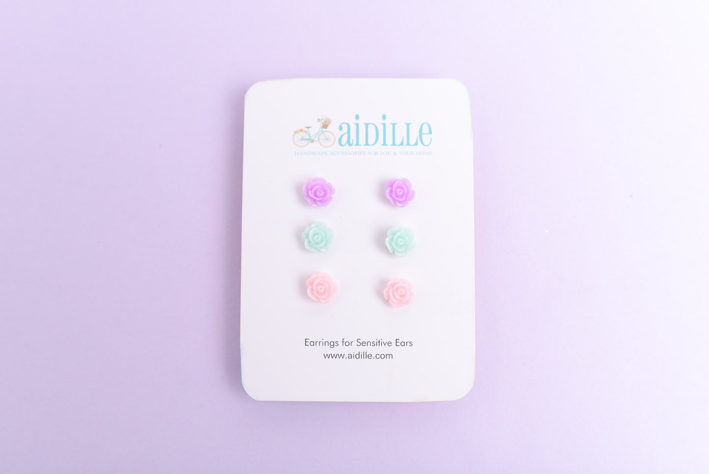 Little Girls Mini Pastel Rose Earring Trio with Titanium Posts