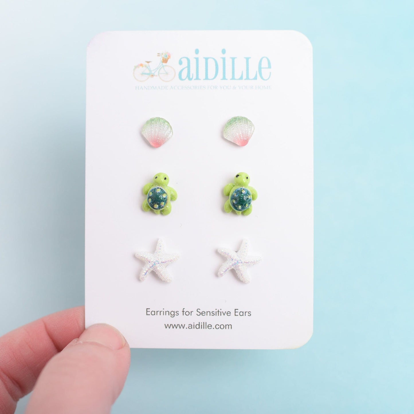 Little Shell & Turtle Nautical Earring Trio with Titanium Posts