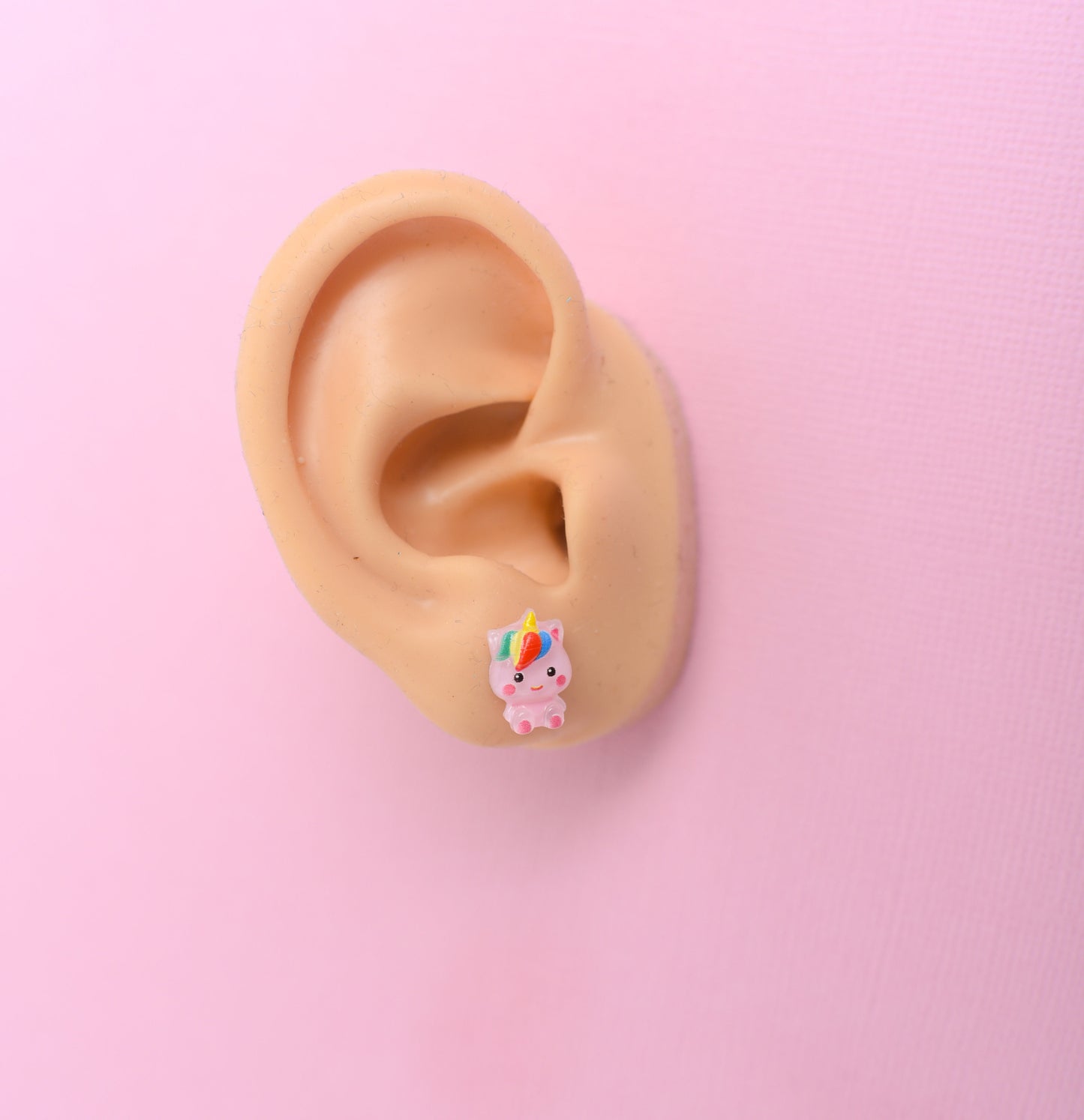 Mini Pink Unicorn Rainbow Earring Set with Titanium Posts