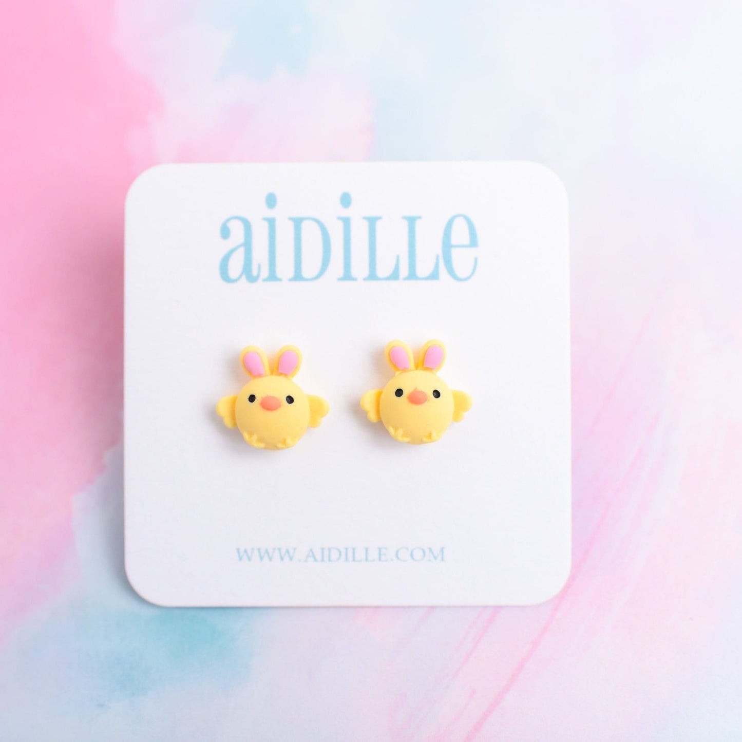 Chick with Bunny Ears Earrings with Titanium Posts
