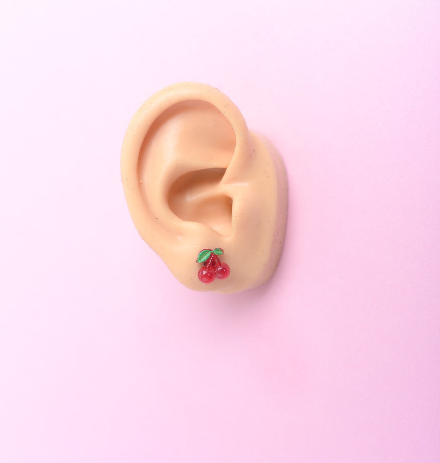 Pink and Red Cherry Bear Heart Earring Trio with Titanium Posts