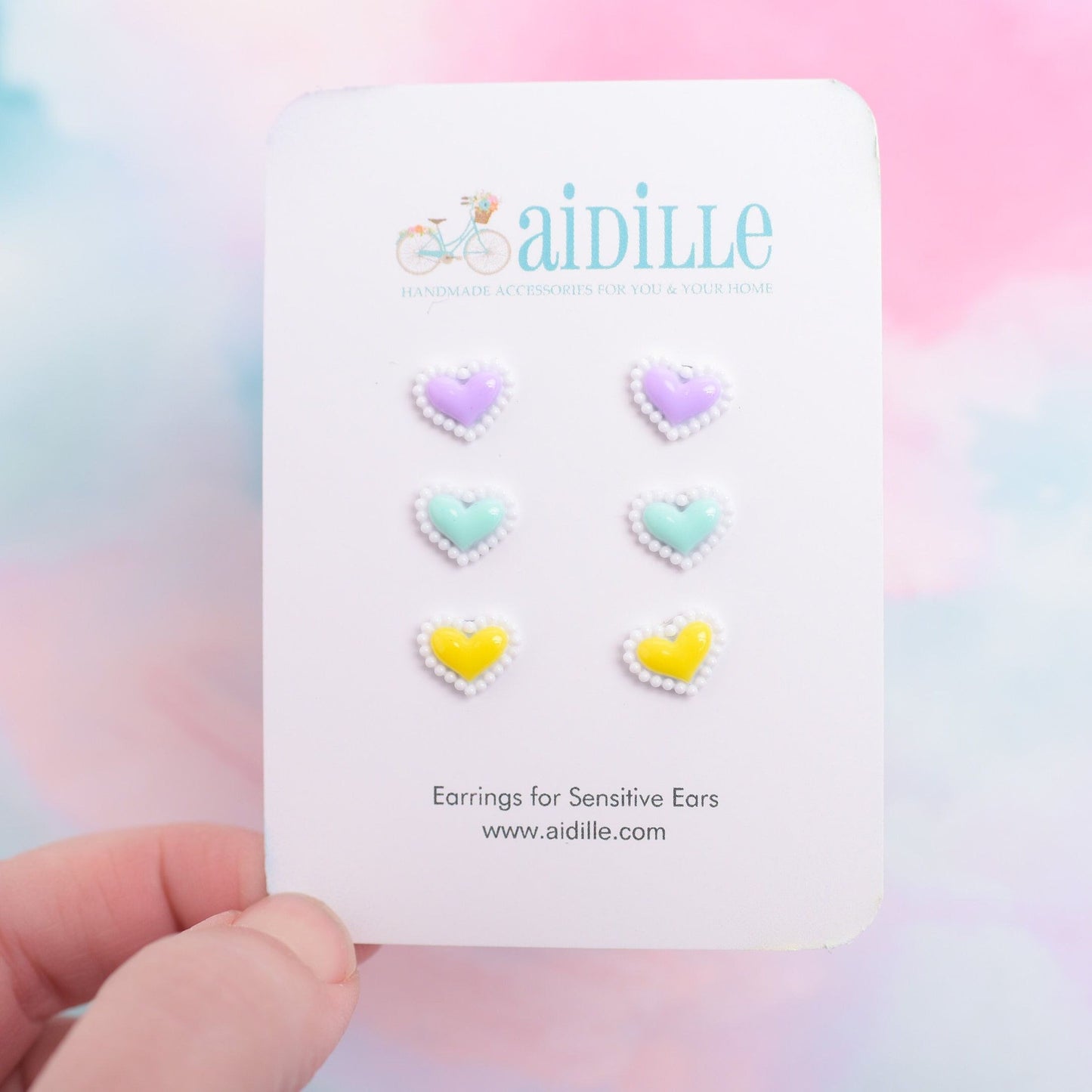 Little Scalloped Heart Earring Trio in Pastel Shades