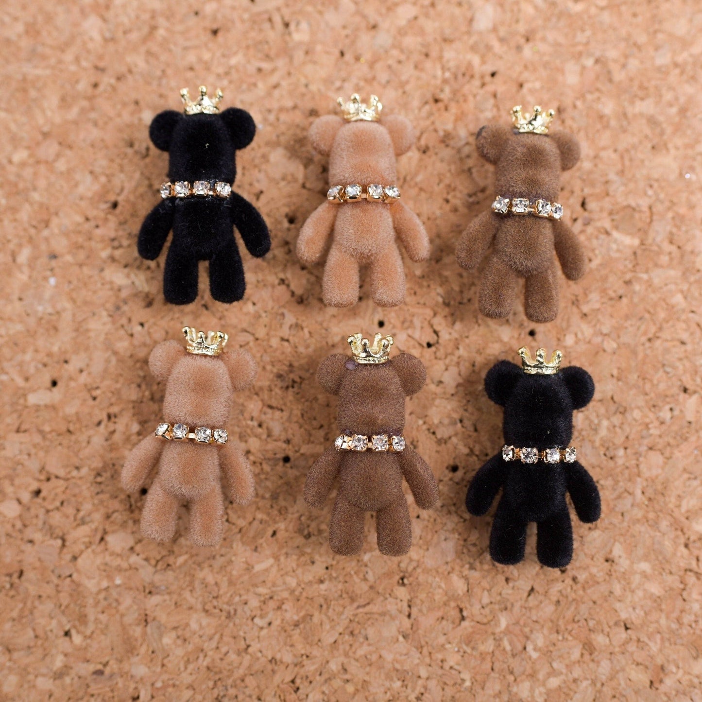 Velvet Princess Bear with Crown Push Pins- Set of 6