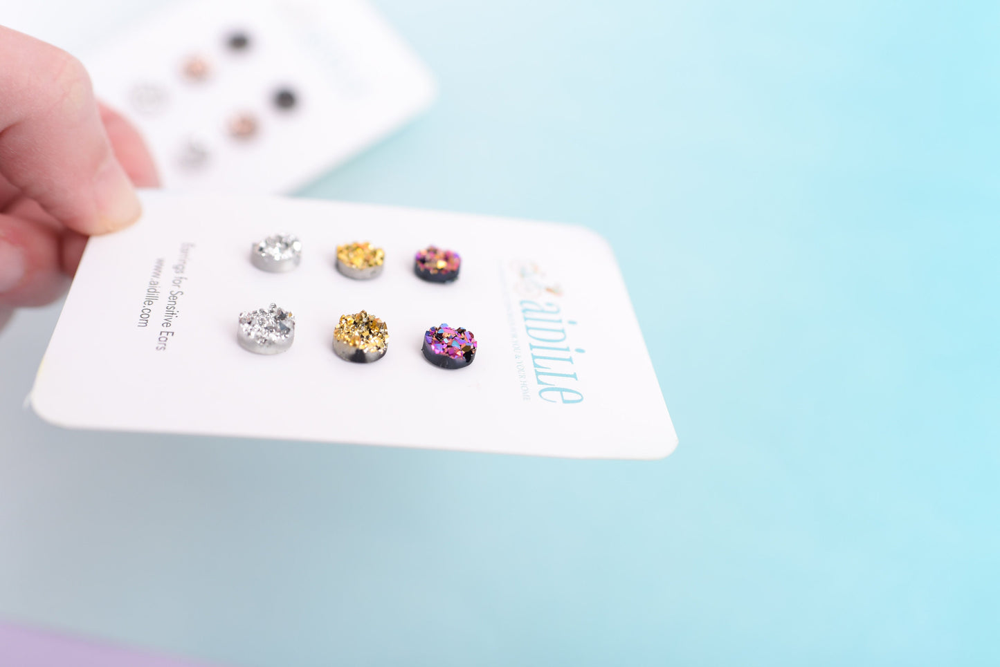 Druzy Metallic 8mm Sparkly Earring Multi Pack Trio- Choose Your Set