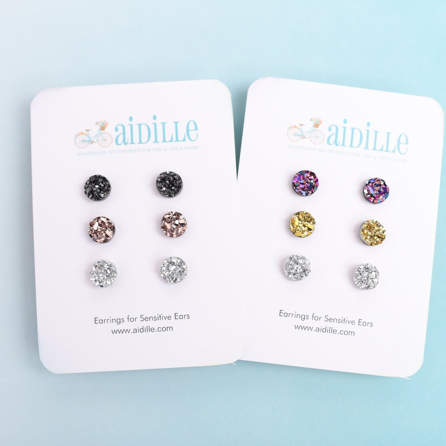 Druzy Metallic 8mm Sparkly Earring Multi Pack Trio- Choose Your Set