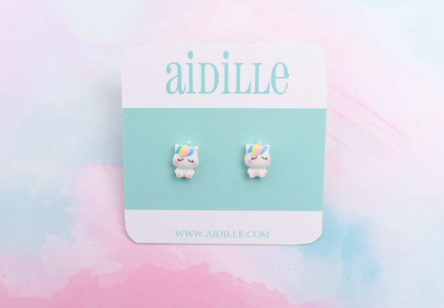 White Rainbow Unicorn Earrings with Titanium Posts