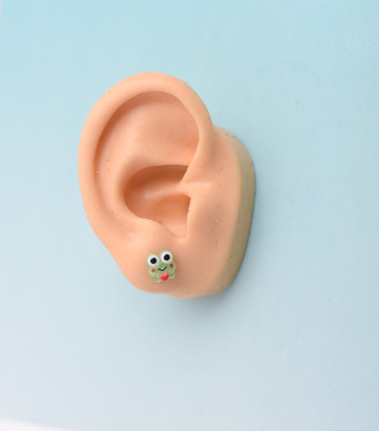 Cute Mini Frog with Heart Earrings with Titanium Posts